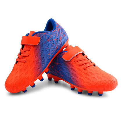 brooman Kids Firm Ground Soccer Cleats Boys Girls Athletic Outdoor Football Shoes(3.5,Orange Blue)