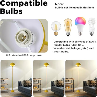 SUNLLOK Flower Pot Floor Lamp for Living Room, Metal Dome Lampshade Standing Floor Lamp with Foot Switch, Modern Reading Floor Light Fixture for Kitchen Island, Bedroom, Restaurant (Yellow)