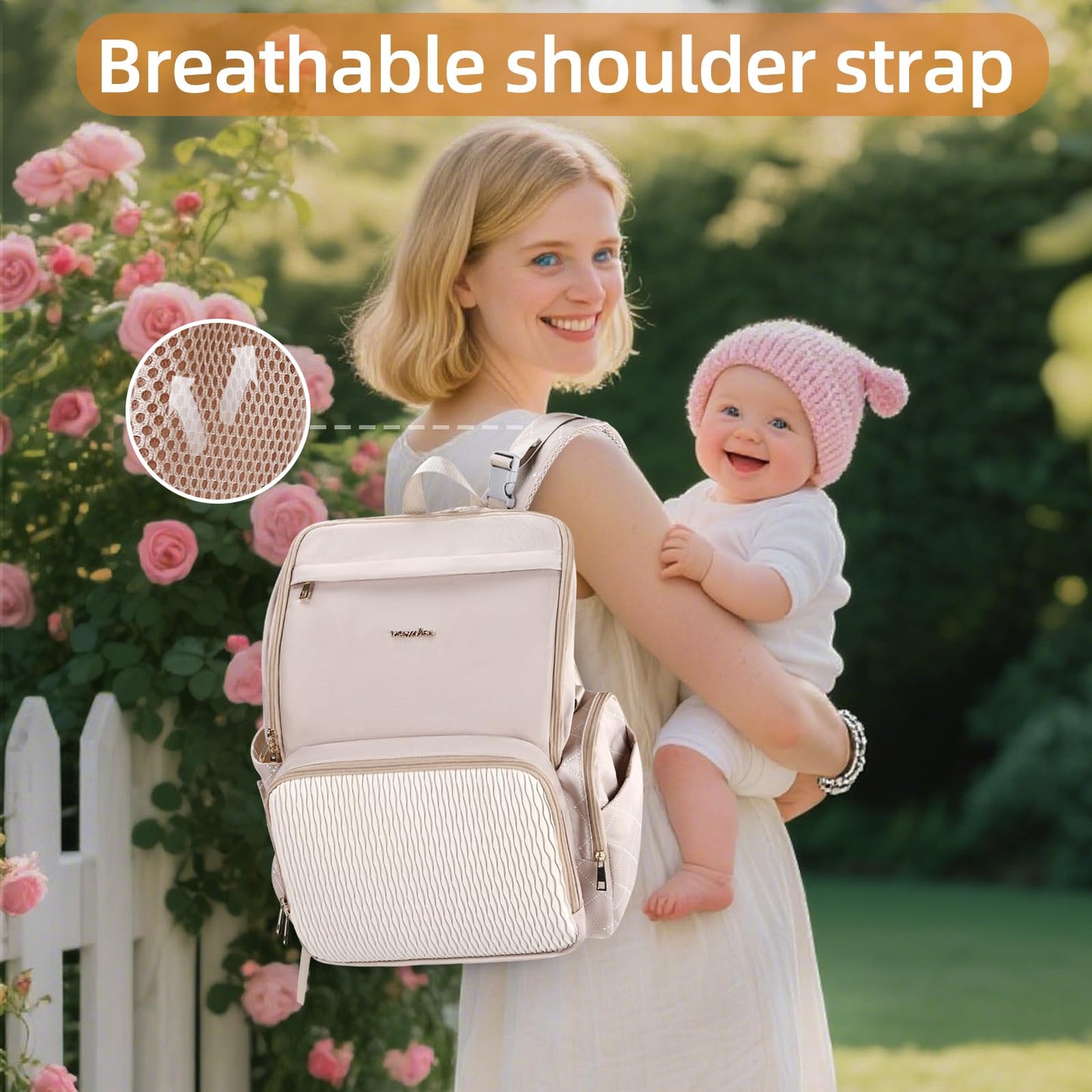 vosmles Stylish Baby Diaper Bag, Baby Bag with Changing Pad, Pacifier Case& Stroller Straps, Large Diaper Backpack Boy Girl, Water Resistant Travel Diaper Backpack for Mom Dad