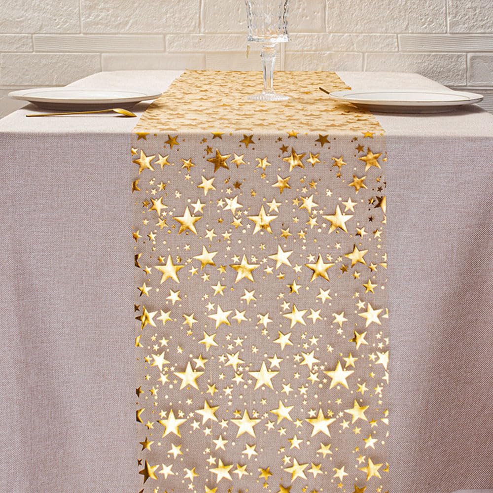 QILANJO 3 Rolls Bling Star Table Runner Tabletop Decor, Gold-11"x106"