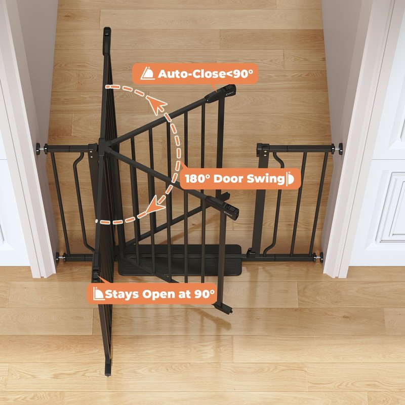 Cideny 34" Extra Tall Baby Gate for Stairs, Auto Close Stroller Friendly Dog Gate Indoor for Doorways, Pressure Mounted 29"-51" Wide Baby Gate, Easy Walk Through Gate for Children & Pets, Black
