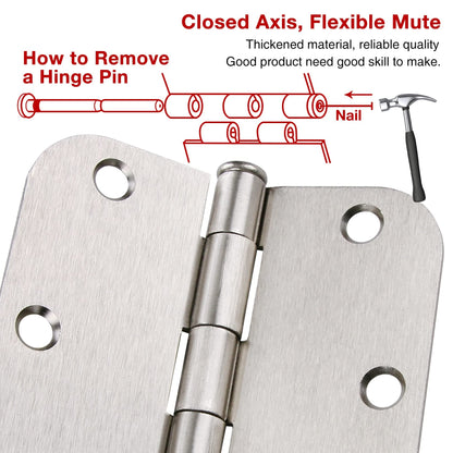 42 Pack Rounded Door Hinges Brushed Nickel 3.5 inch x 3-1/2", 5/8" Radius Heavy Duty Steel Iron 3 ½"Hinge for Doors, Interior Room,Outdoor Window,Constructition Hardware Kit Home Decor Essentials