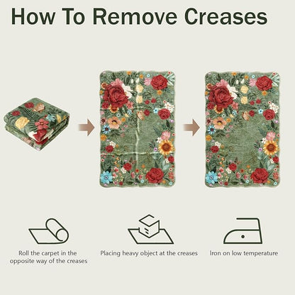 Kitchen Rug Runners for Hallways: 2'6''x10' Washable Runner Rugs for Kitchen Ultra Thin Stain Resistant Non Slip Low Pile Lightweight Vintage Floral Carpet for Farmhouse Decor (Green)