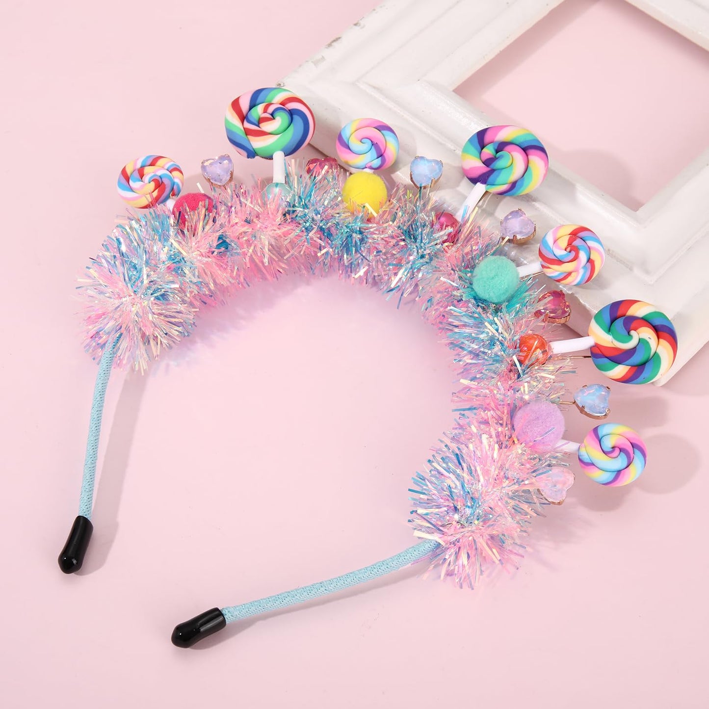NVENF Candy Headband for Women Girls Colorful Pom Pom Lollipop Headbands Candyland Costume Outfits Candy Accessories Birthday Party Favors Halloween Holiday Christmas Outfits Gifts (Pattern A)