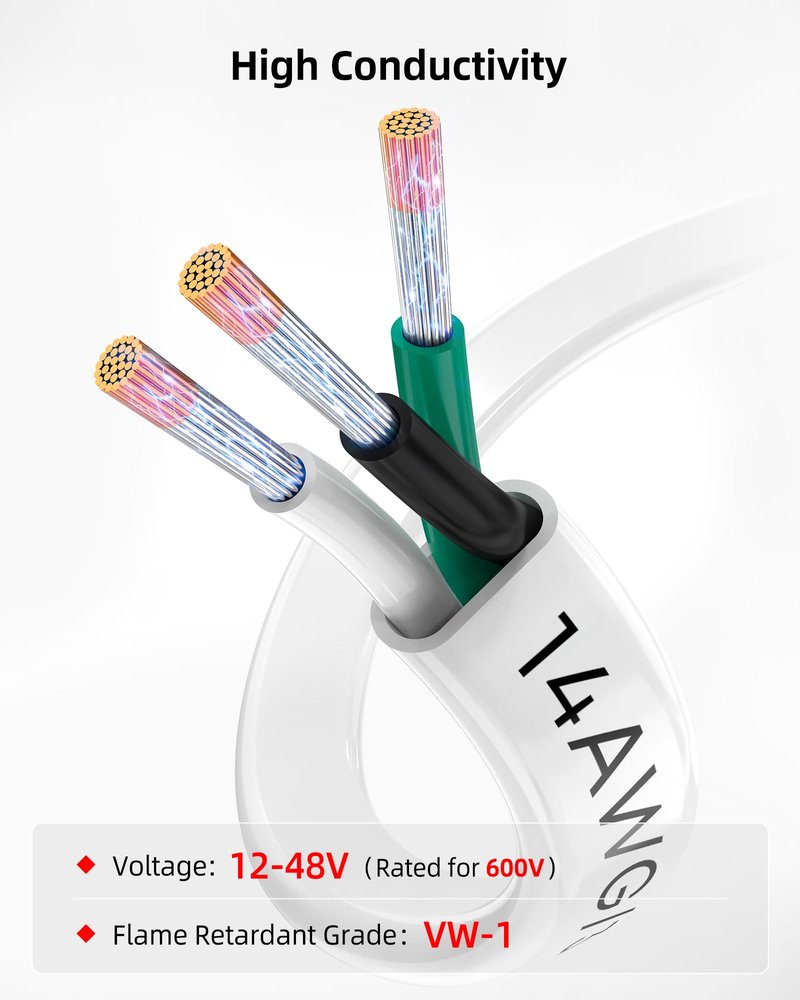 NAOEVO 14 Gauge Marine Wire, 14/3 Triplex Marine Electrical Cable, Waterproof/Insulated PVC/Oxygen-Free Tinned Copper 14 AWG Wire for Boat, Automotive, RV, Solar, LED, Trolling Motor (100FT)