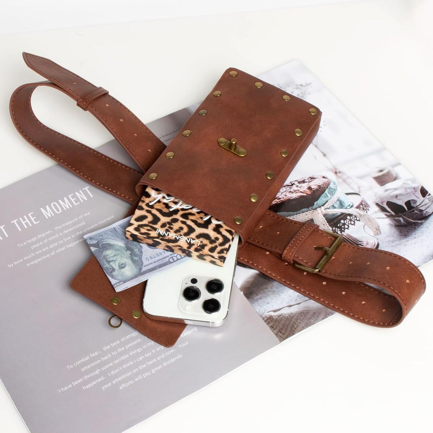 SUMGOGO Renaissance Belt Pouch Waist Phone Bag Potion Bottle Skirt Hike Hook Corset Retro Medieval Festival Costume Accessories (Brown, S-Waist/25.6"-34")