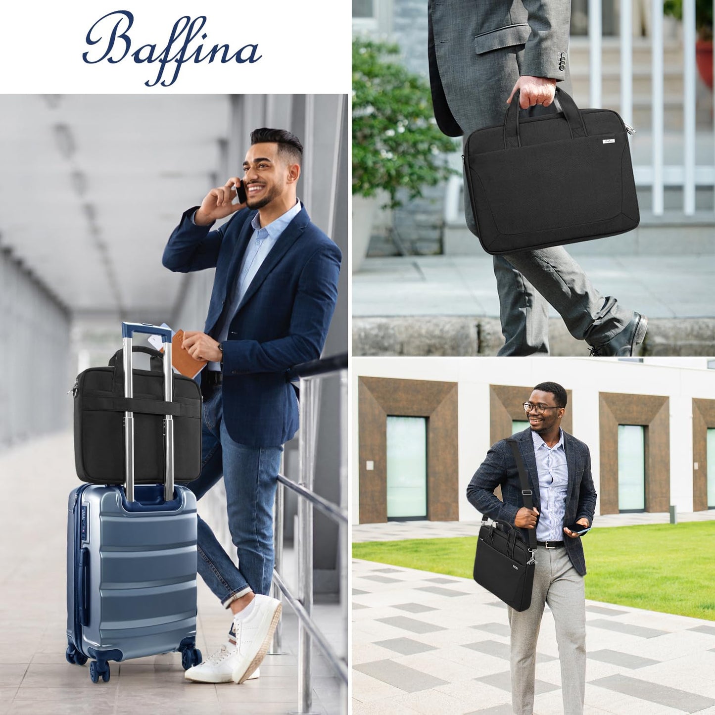BAFFINA Laptop Shoulder Bag 15.6 16 Inch Business Gifts for Men Women,Laptop Briefcase for 14“ 15” 16“ MacBook/Notebook Hp Dell Asus,Waterproof Computer Carrying Case Messenger Bag with Strap,Black
