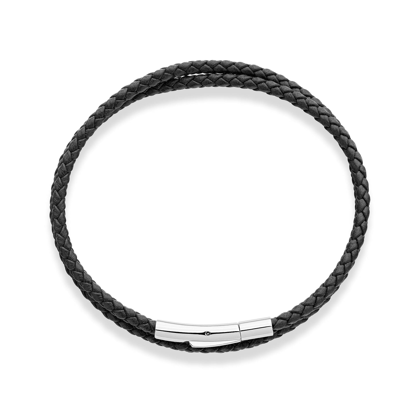 Miabella Genuine Italian Double Wrap Braided Leather Bracelet for Men Women, Stainless Steel Clasp, Made in Italy (Black, Large - 9" Length)
