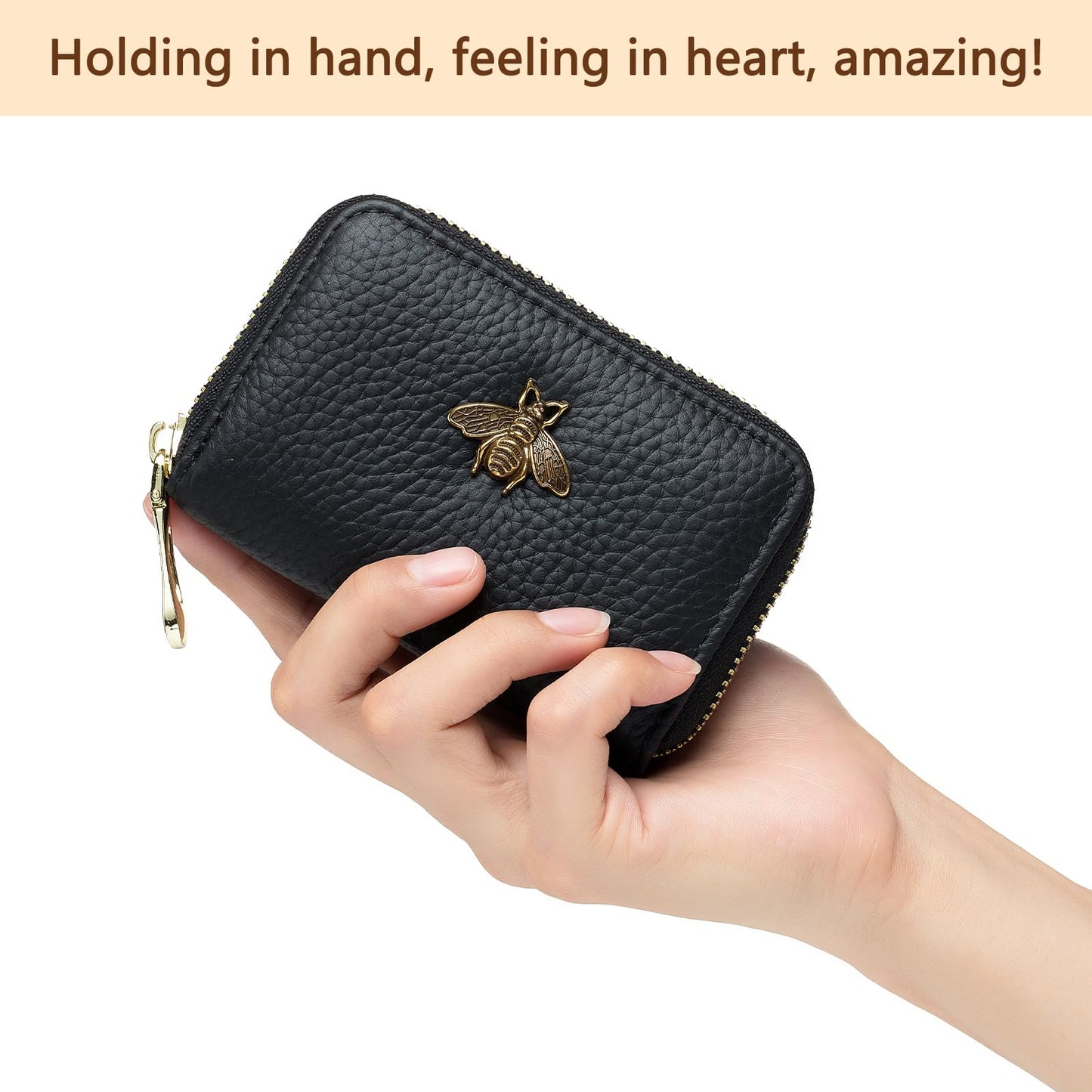 imeetu RFID Credit Card Holder, Small Leather Zipper Card Case Wallet for Women (Lite,Cobalt Blue)