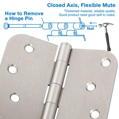 18 Pack 4 Inch Nickel Door Hinges Satin/Brushed Nickel Door Hinges 4 in x 4" Exterior Interior Door Hinge for Stardand Doors Stall,Front,Closet,Silver Residential Hinge Iron Bifold Door Hinge