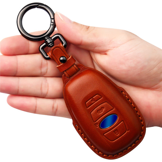 Tukellen Compatible with Subaru Leather Key Fob Cover with Keychain Fit For WRX Outback Ascent Forester Crosstrek Legacy Impreza Smart Remote, Genuine Leather Case-Brown