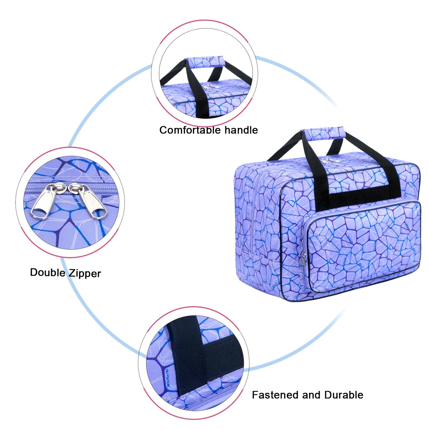 Haroranax Sewing Machine Carrying Case，Sewing Machine Carrying Case Tote Bag，Universal Tote Storage Bag with Pockets and Handles, Suitable for Most Standard Singer, Janome (PURPLE)