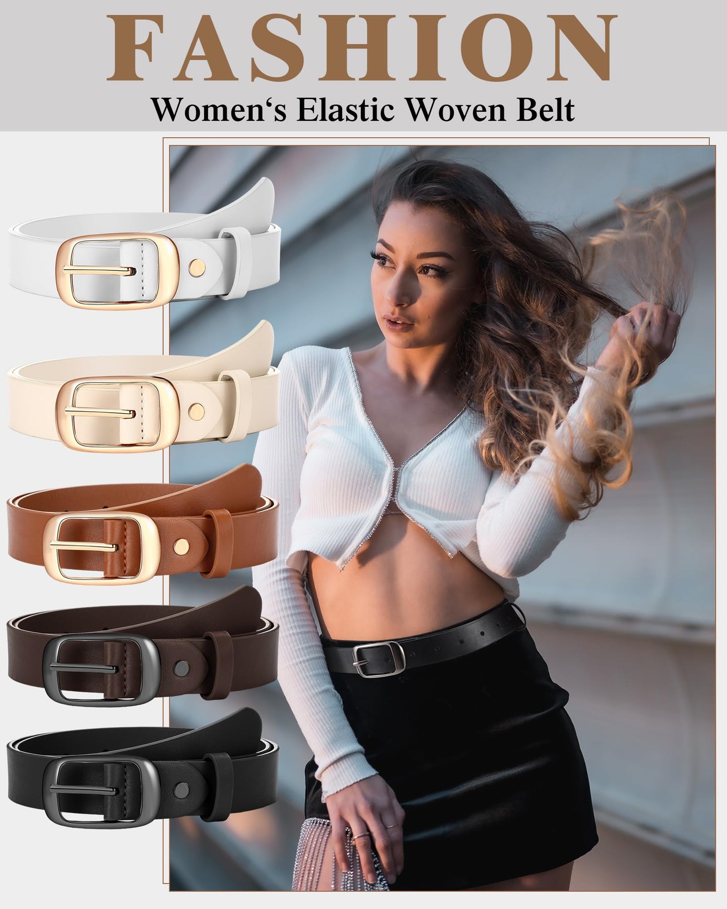 SATINIOR 5 Pack Women Leather Belts for Jeans Ladies Waist Belt Women's Belt with Pin Buckle for Pants Dress(S: Fit Waist 25-30 Inches)