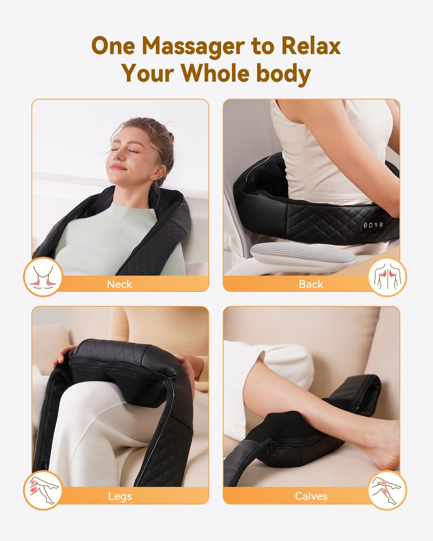 KNQZE Shiatsu Neck and Back Massager with Heat, Neck and Shoulder Massager, 4D Deep Tissue Kneading Massage Pillow for Shoulder, Back, Leg Muscle Pain Relief, Gifts for Mom Woman, Not Cordless