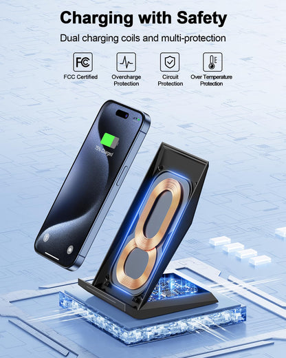 Fast Wireless Charger, [2 Pack] NANAMI Qi Certified Wireless Charging Stand Compatible iPhone 17/17 Air/17 Pro/17 Pro Max/16/15/14/13/12, Phone Charger for Galaxy S25/S24/S23/S22 and Qi-Enabled Phone