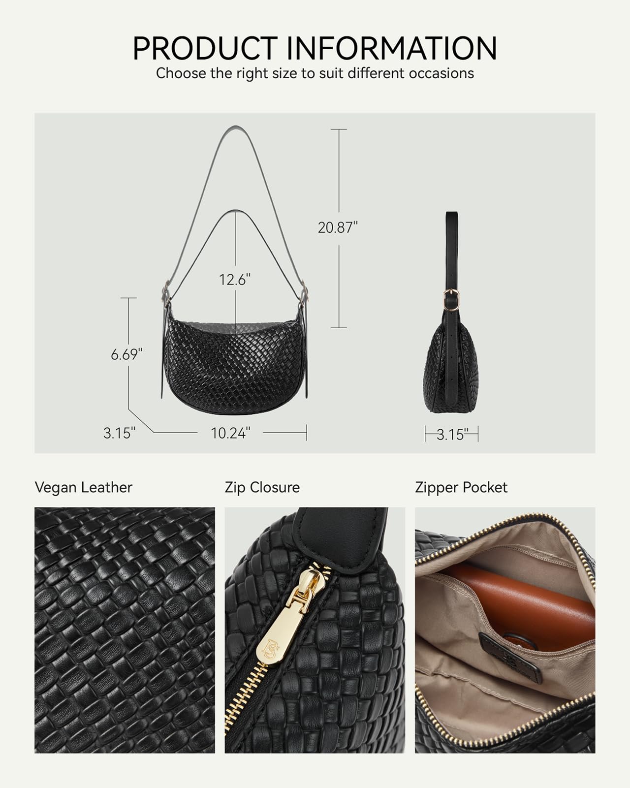 BOSTANTEN Purses for Women Crescent Crossbody Bag Vegan Leather Shoulder Hobo Handbag Adjustable Strap, Small Black