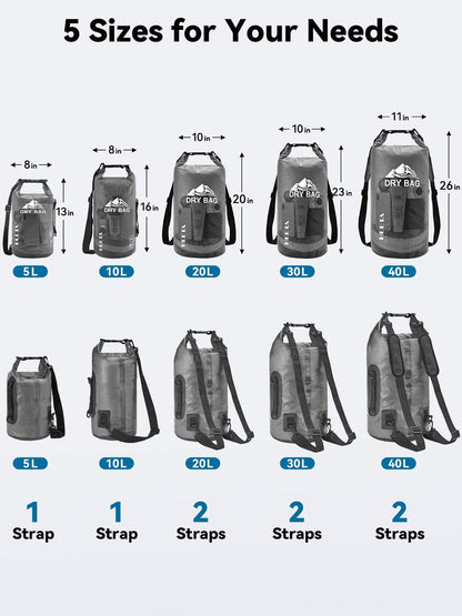 HEETA Dry Bag Waterproof for Women Men, Roll Top Lightweight Dry Storage Bag Backpack with Phone Case for Travel Swimming Boating Kayaking Paddle Board Camping Beach Accessories(Transparent Black,10L)