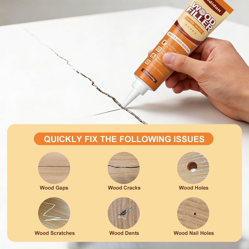 Wood Filler, 2 Pack Water-Based Wood Putty, Paintable & Stainable Wood Repair Kit, Shrink & Crack Resistant, Wood Furniture Repair Putty, Quick Repair for Cracks, Holes and Damage (7.4 oz)