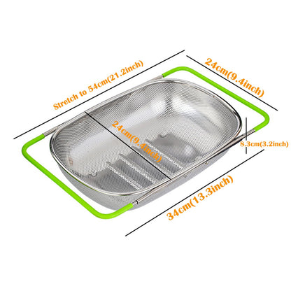 Tenta Tenta Kitchen Over Sink Strainer Colander Basket Stainless Steel For Kitchen with Rubber Grip, Large Kitchen collapsible colander, Dishwasher Safe Draine Strain Fruits,Vegetables,Pasta,Greens.