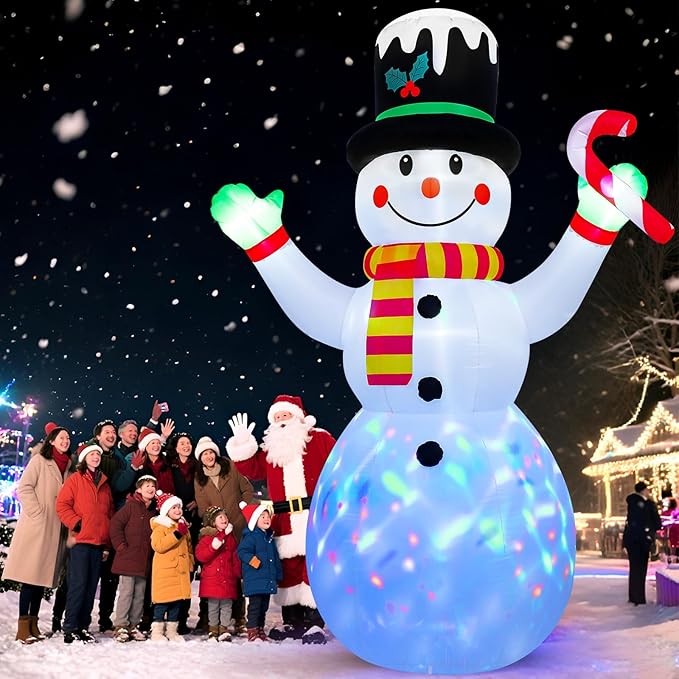 FRAMICS 12 FT Christmas Inflatable Outdoor Decoration,Snowman Christmas Inflatable Blow Up Christmas Decorations Outdoor with Built-in Colorful Rotating LEDs for Holiday Indoor Outdoor Garden