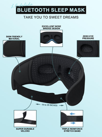 LC-dolida Sleep Headphones, 3D Sleep Mask Bluetooth Wireless Music Eye Mask, Sleeping Headphones for Side Sleepers Sleep Mask with Bluetooth Headphones Ultra-Thin Stereo Speakers Perfect for Sleeping