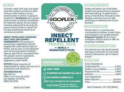 3-Pack Mosquito Repellent Spray - DEET-Free Bug Spray Travel Size TSA Approved - Mosquito, Tick & Insect Killer Deterrent with Natural Essential Oils - Peppermint Scent - Safe for Family - 3 Fl Oz