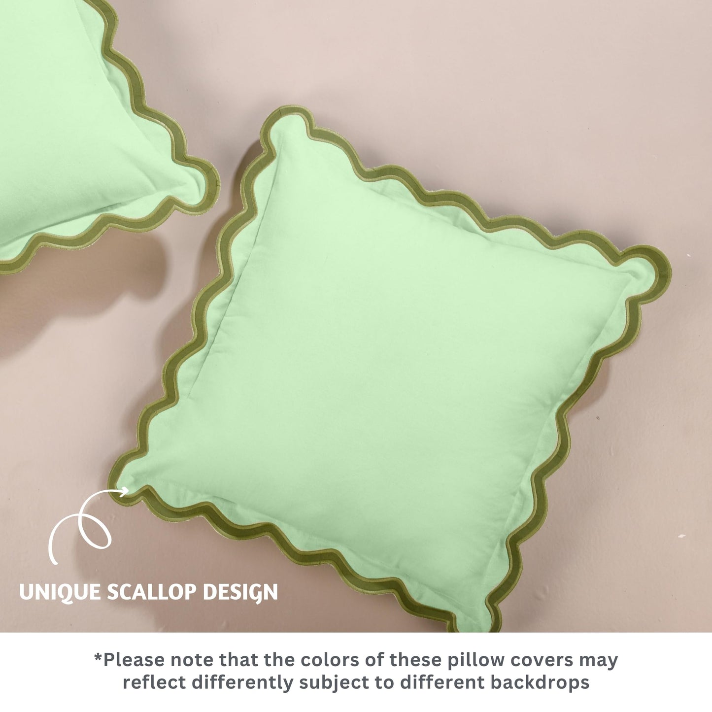 Folkulture Throw Pillow Covers 20x20 Set of 2 | Cotton, Boho, Cute Sage Green Pillow Covers for Couch | Aesthetic, Preppy Scalloped Pillow Cover for Sofa Living Room| Decorative Spring Pillow Cover