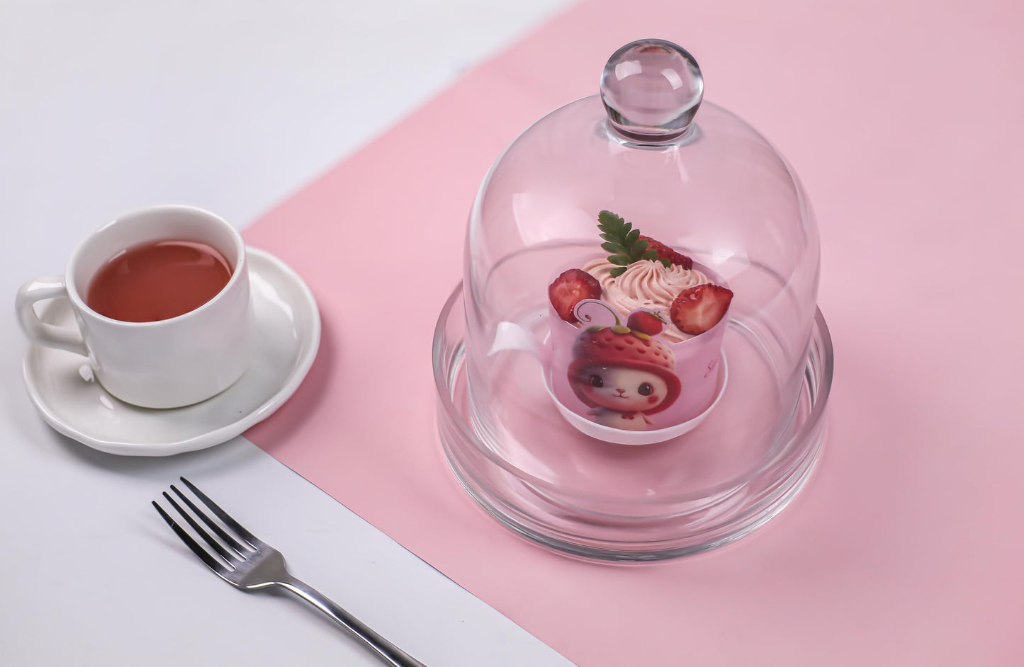 CYS EXCEL Glass Bell Dome Cloche with Glass Base (H:8" W:7") | Multiple Size Choices Terrarium Jar Plant Cover | Cake Dessert Display