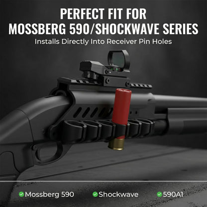 Combo of 2 | Side Saddle Shutgun Shell Holder V2 & Reflex Sight Red Green Reticles with Weaver Picatinny Rail Mount, Compatible with Mossberg 500/590/Shockwave Series Shutguns