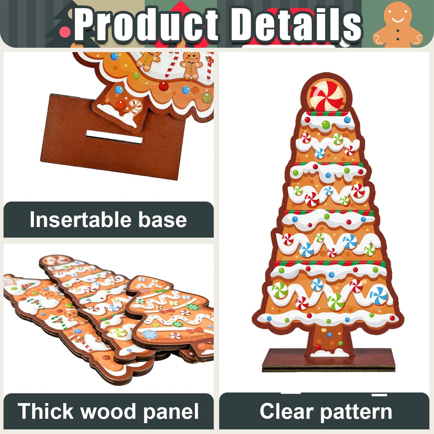 Cinrobiye 6 Pcs Christmas Table Decorations, Gingerbread Tree Tabletop Centerpieces Farmhouse Rustic Wood Xmas Trees for Home Mantel Fireplace Winter Holiday Party Supplies Decor