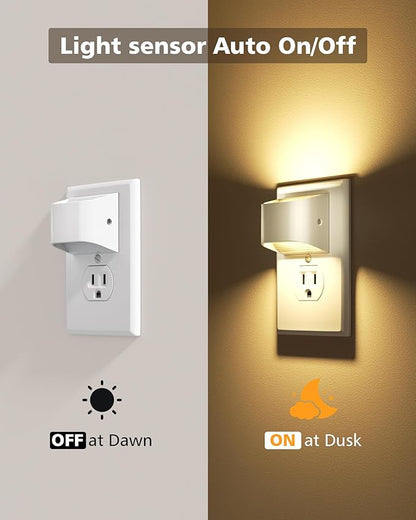 VOLISUN Night Lights Plug into Wall, 6 Pack Up and Down LED Night Light with Dusk to Dawn Light Sensor, 3000K Warm White Nightlight for Hallway, Bedroom, Bathroom, Kitchen White