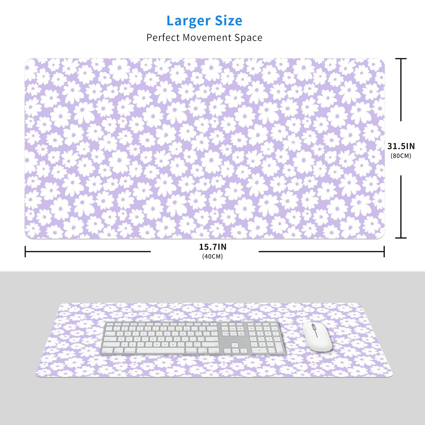 MAYCARI Kawaii Purple Flower Extended Gaming Mouse Pad Large, 31.5"X15.7" Big Mouse Pad with Non-Slip Base Long Computer Keyboard Mouse Mat for Home Office Work