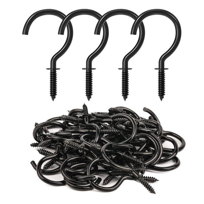 RELBRO Screw Hooks, 1-1/4 Inch Metal Screw in Cup Hooks, Black, 50 Pcs