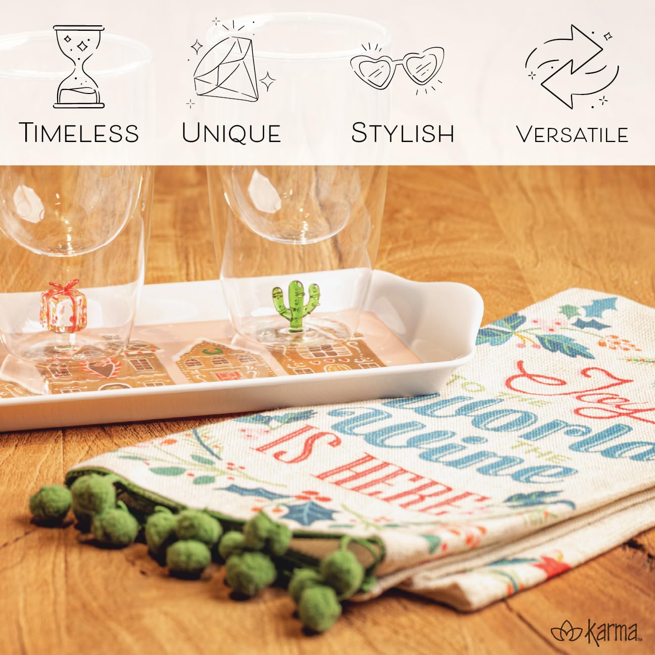 Karma, Melamine Holiday Trinket Tray, Narrow Christmas Jewelry Dish Tray for Rings Bracelets Necklace, Holiday Sweets