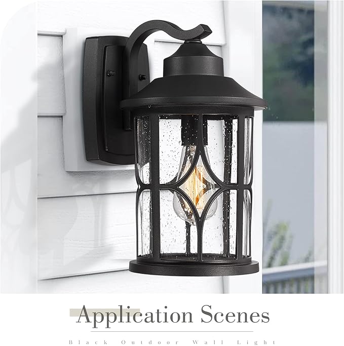 zeyu Outdoor Wall Mount Light, 14.6 Inch Industrial Exterior Wall Light for Porch, Die-Cast Aluminum with Seeded Glass, Black Finish, ZX48MB BK