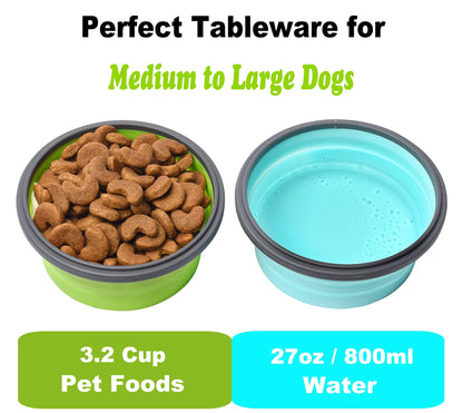 Large Collapsible 40 OZ Travel Dog Bowls, 2 Pack with Lids, Foldable Silicone Food & Water Bowl for Large Dogs, Lightweight & Leak Proof, Perfect for Outdoor Travel, Camping & Hiking
