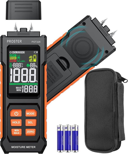 Proster Moisture Meter 2 in 1 Pin & Pinless Moisture Tester Digital LCD Display Dampness Detector for Wood Drywall Masonry Building Materials, Water Leak Detector for Home Inspection, DIY Woodworking