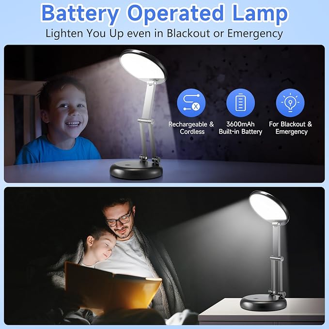 Small Desk Lamp for College Dorm Room Rechargeable 3600mAh, Foldable+Cordless Table Lamps Battery Powered Lights, Portable & Dimmable Desk Lamps for Home Office, 9 Brightness LED Desk Light Dorm Lamp