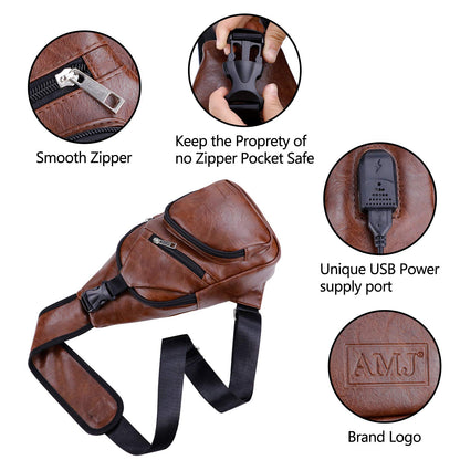 AMJ Crossbody Sling Bag Men Women, Casual Shoulder Backpack, Chest Daypack Satchel for Hiking Travel
