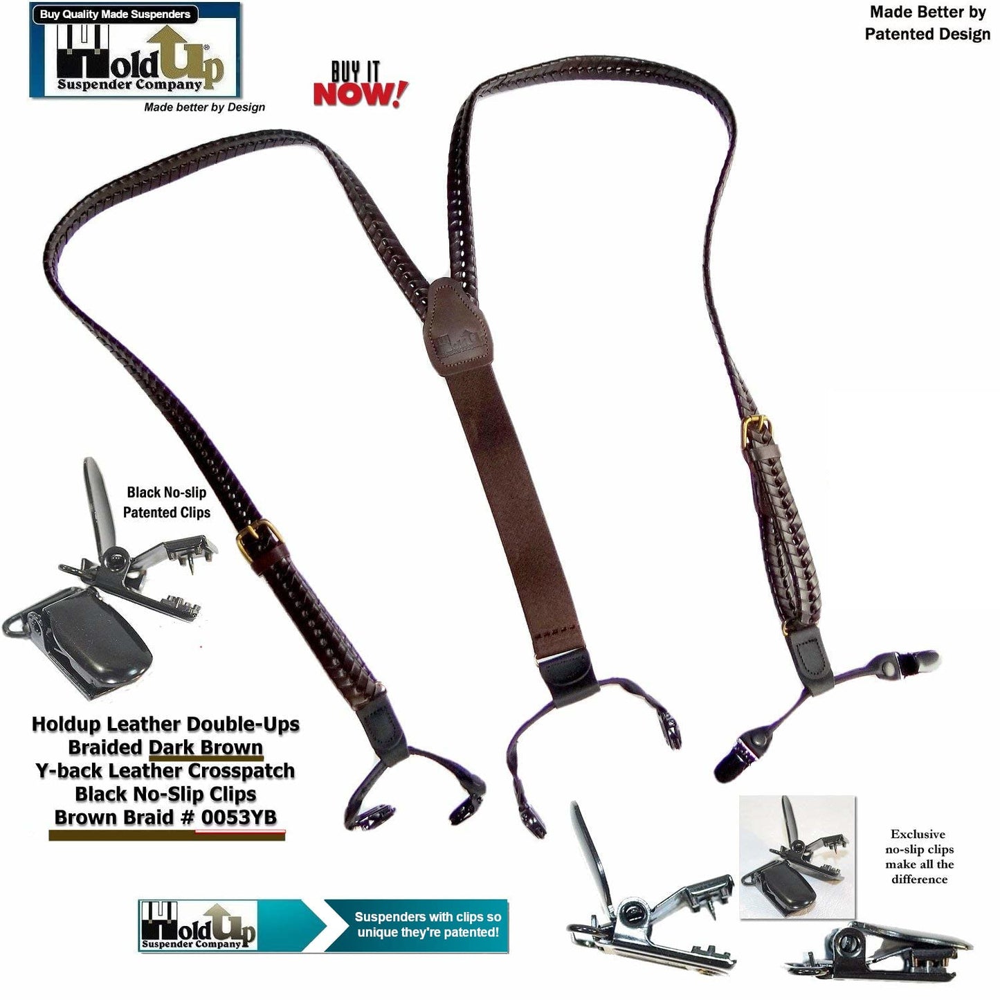 Holdup Leather Suspenders for Men(Brown Braid)