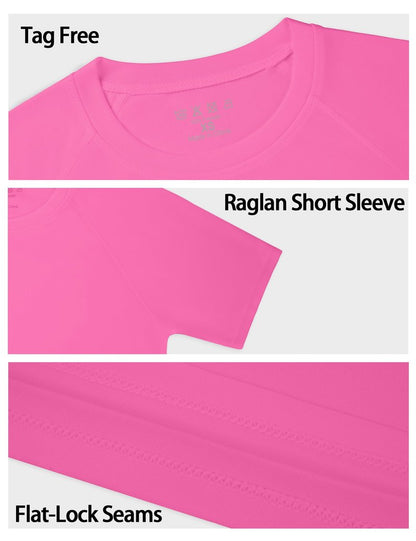 DRONIRING Boys Rash Guard Swim Shirt, UPF 50+ Sun Protection Short Sleeve Rashguard, Kids Quick Dry Beach Surfing Water Shirt Hot Pink