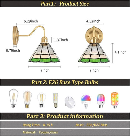Vintage Battery Operated Wall Sconce with Remote, RGB LED Wall Lamp 12 Colors Dimmable, Brass Wall Lights Fixture for Bedroom Bathroom Living Room Hallway Green Multilayer Petal
