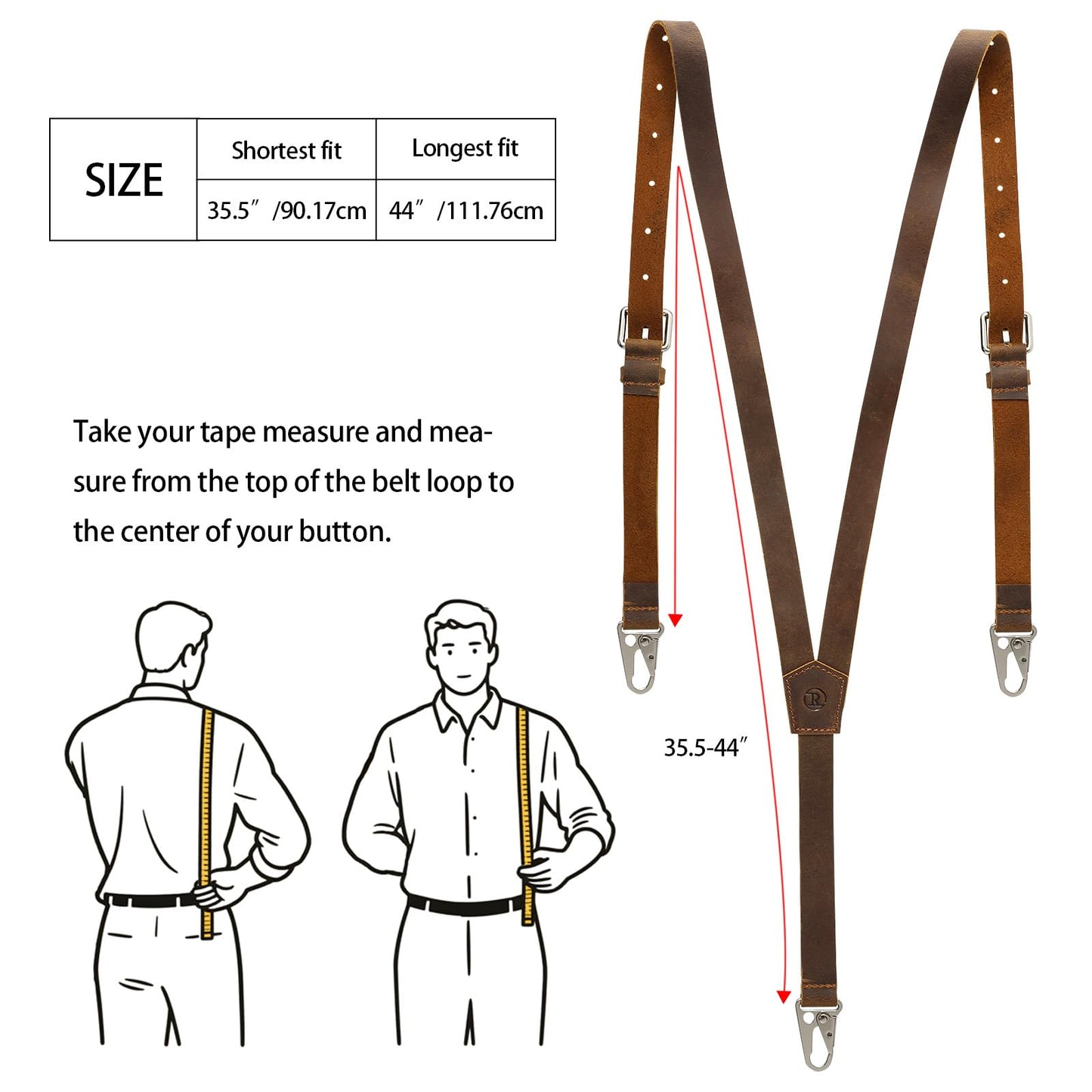 Ringsun Genuine Leather Suspenders for Men, Y Design Hidden Suspenders Under Clothes with 3 Snap Loop, Adjustable Accessories for Men Wedding & Party Essentials, Dark Brown