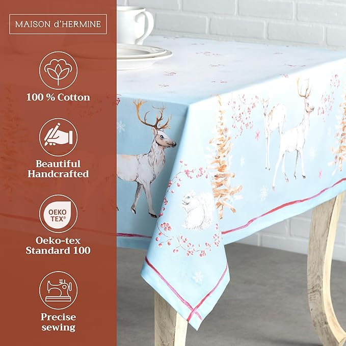 Maison d' Hermine Table Cloth Rectangle Table 100% Cotton 60 x 120 Inches Fall Tablecloth Reusable Everyday Use for Thanksgiving Christmas Decorations Dining Farmhouse Party (Fairy Tale Forest)