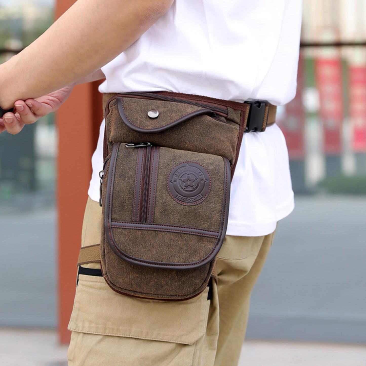 Canvas Drop Leg Bag Outdoor Waist Pack for Men Women Tactical Military Motorcycle Bike Cycling Multi-Pocket Waist Fanny Pouch Travel Hiking Climbing Thigh Bag Pocket