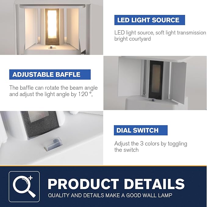 12W 4Pack Outdoor Wall Lights Exterior/Interior,LED White Outdoor Wall Sconces Light Fixtures Modern,IP65 Waterproof Porch Wall Mounted Lighting Outside,Wall Lamps for Garden Patio Park