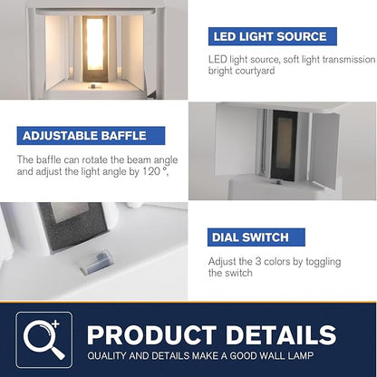 Outdoor Wall Sconce Lights & Indoor Wall Sconces,ETL Listed White Square Wall Lights,3-Color-Temperature Selectable,4.33-Inch,15W Up and Down Lights Outdoor Porch Lights Waterproof Light(4 Pack)