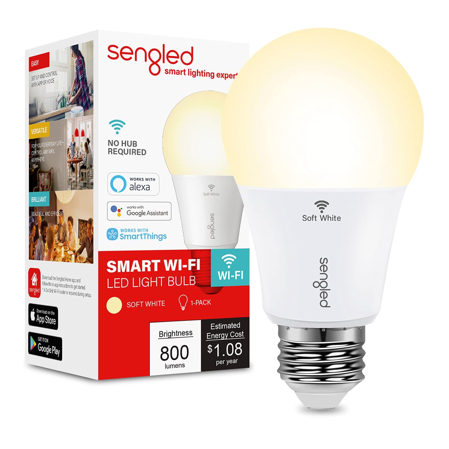 Sengled WiFi Color Changing Light Bulb, Alexa Smart Light Bulbs that Compatible with Alexa & Google Assistant, A19 RGB No Hub Required, 75 W Equivalent 800LM CRI>90, Set of 4