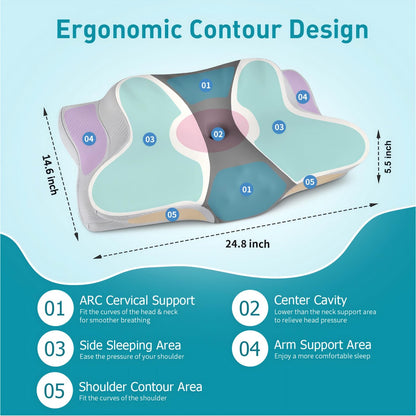 Cervical Pillow for Neck Pain Relief - Ergonomic Pillow for Sleeping Side Sleeper Pillow for Adults, Contour Neck Pillow Cooling Memory Foam Pillows, Orthopedic Bed Pillow for Back Stomach Sleepers