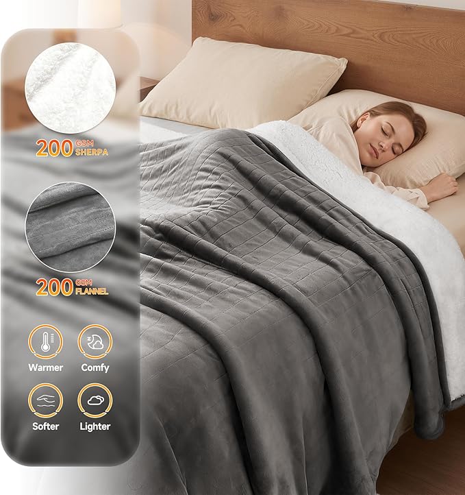 Heated Blanket Electric Blanket Queen Size 84"x90" Fast Heating Electric Blanket with Dual Control 10 Heat Levels & 10 Hours Auto-Off Overheat Protection Cozy Soft Flannel Heated Throw Blanket